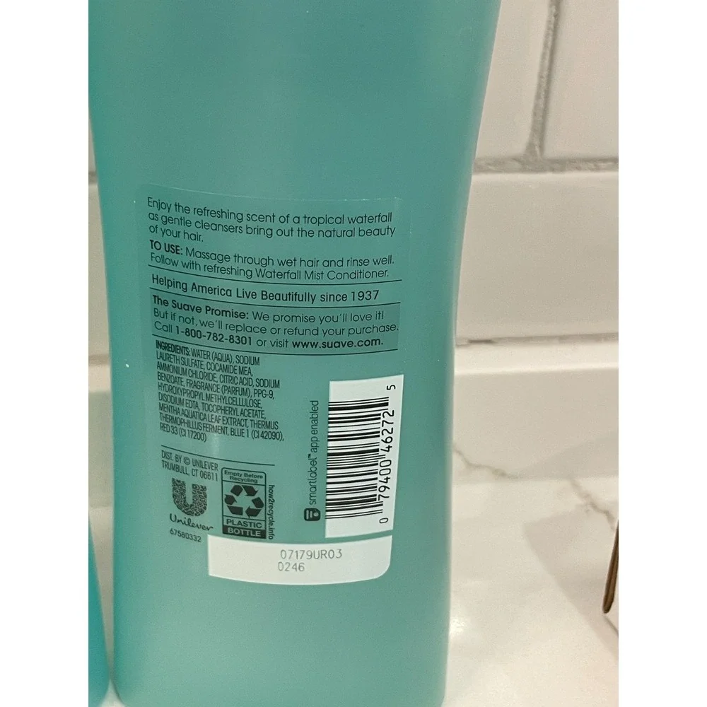 Lot of 2 Suave‎ Essentials Waterfall Mist Refreshing Shampoo 12 oz + 15 oz New